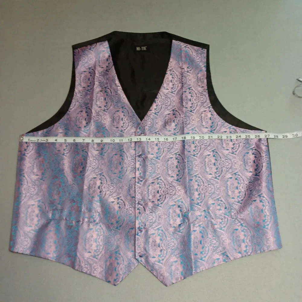Hi-Tie Vest Mens 3XL Pink Blue Paisley Jacquard Formal Waistcoat Adjustable Back